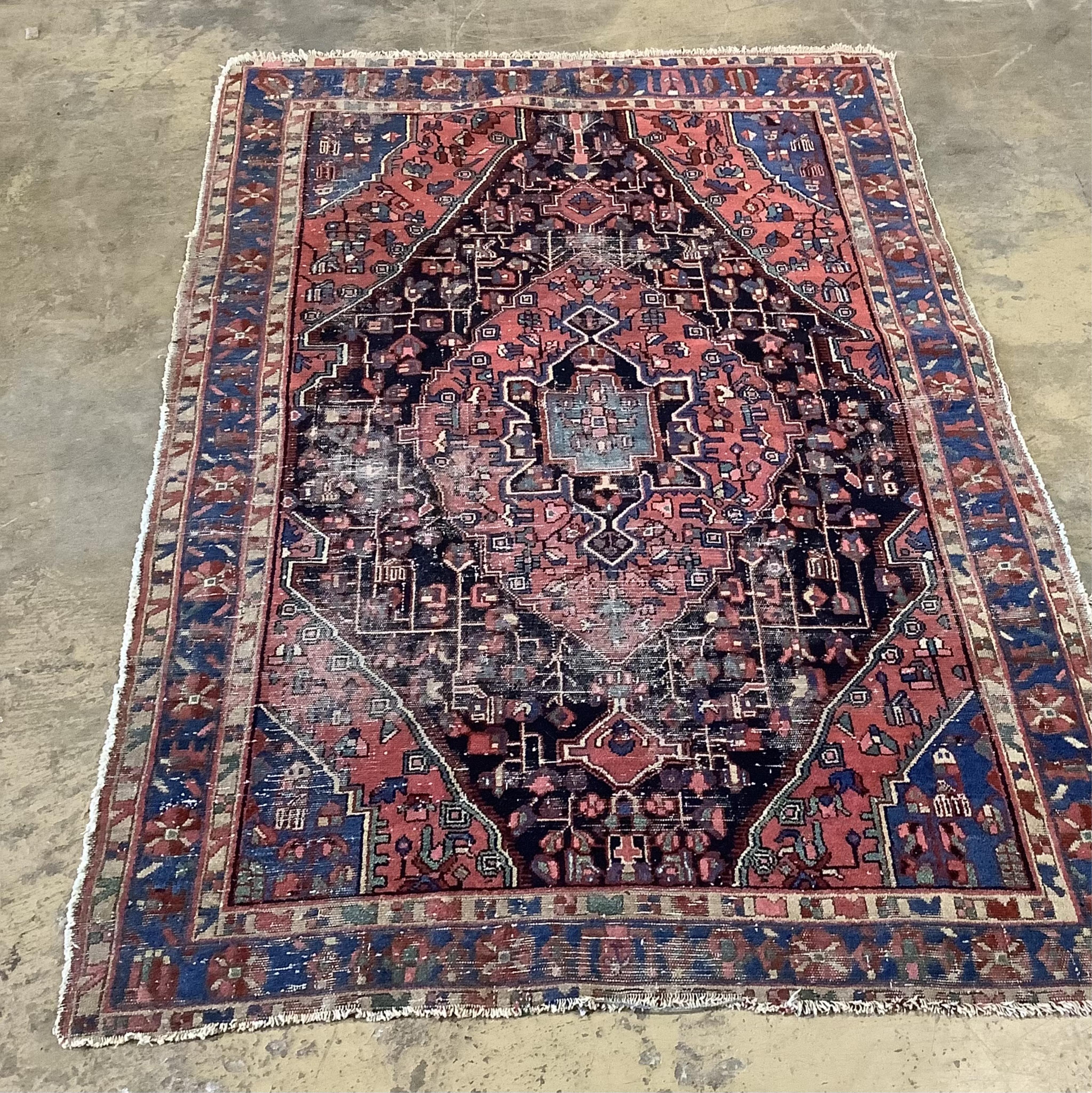 A Hamadan rug, 215 x 130cm and a Malayer rug, 190 x 125cm. Condition - poor to fair